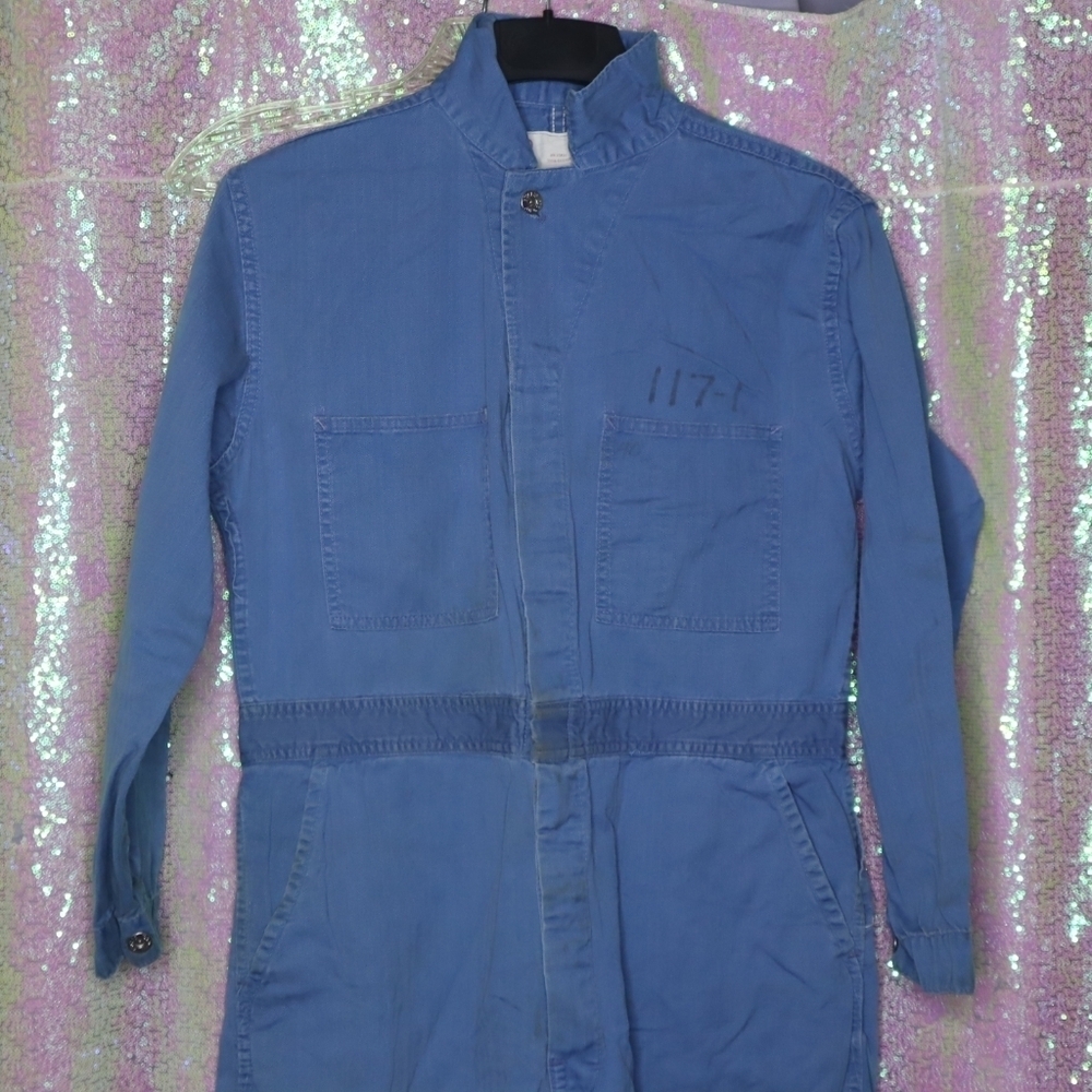 VINTAGE BLUE COTTON COVERALLS 40 Euclid Mfg Co Denim Uniform Work Classic Grunge - Picture 11 of 14